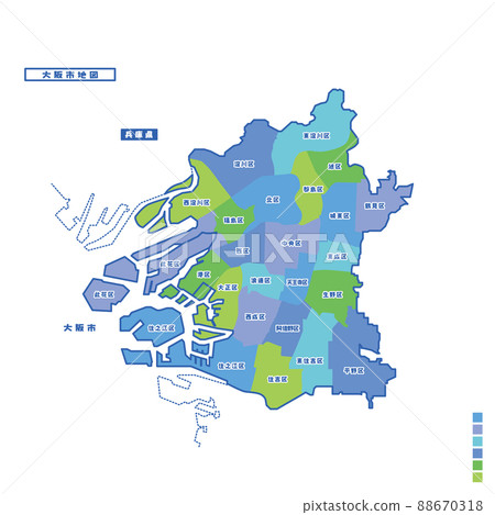 Osaka City Administrative District / Osaka City Map I tried to color-code by color on a rainy day 88670318