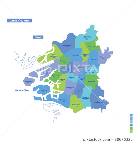 大阪市行政區/大阪市地圖我嘗試在下雨天按顏色進行顏色編碼（英文版） 88670323