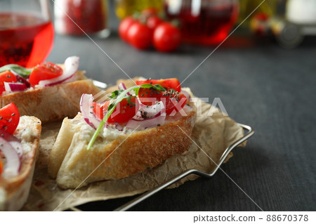 Concept of tasty food with bruschetta snacks 88670378