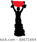 Black silhouette of flamenco dancer in beautiful dress with fan in her hand 88671664