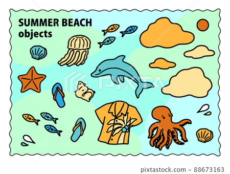 Summer sea (dolphins, shellfish, starfish, Hawaiian shirts) 88673163
