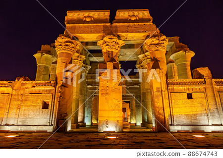 Night view the double entrance of The Temple of Sobek and Haroesis at Kom Ombo. Night view the double entrance of The Temple of Sobek and Haroesis at Kom Ombo. 88674743