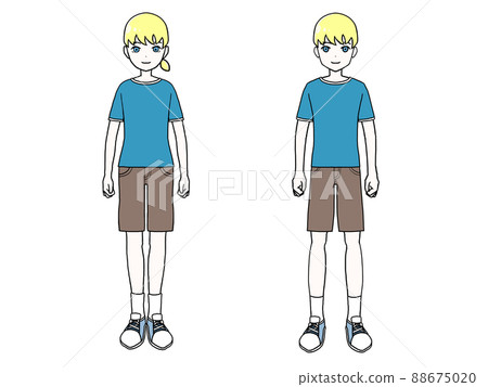 Standing picture of white men and women in short sleeves and shorts 88675020