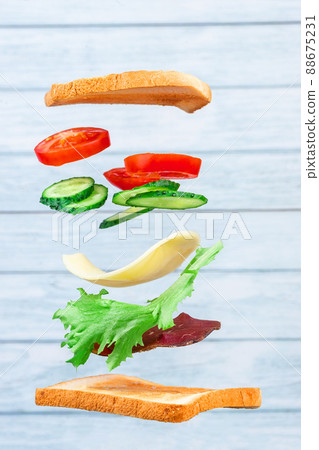 Levitation sandwich with cheese and beef 88675231