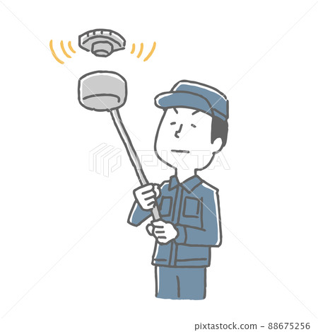 A man inspecting firefighting equipment on the ceiling A man inspecting firefighting equipment on the ceiling 88675256