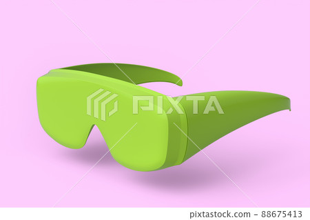 Protective plastic dentist glasses isolated on pink monochrome background Protective plastic dentist glasses isolated on pink monochrome background 88675413