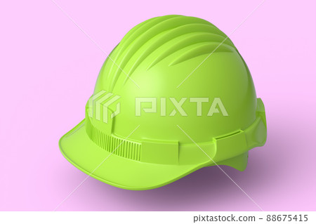 Yellow safety helmet or hard cap isolated on pink monochrome background Yellow safety helmet or hard cap isolated on pink monochrome background 88675415