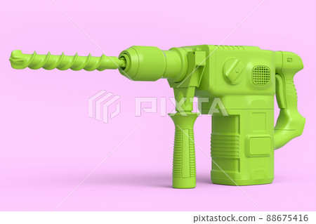 Electric drill with cord and attached metal bit for repair on pink monochrome Electric drill with cord and attached metal bit for repair on pink monochrome 88675416
