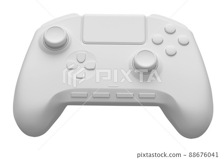 Realistic video game joystick on white monochrome background. 3D render of streaming gear for cloud gaming or concept of champion and winner awards Realistic video game joystick on white monochrome background. 3D render of streaming gear for cloud gaming or concept of champion and winner awards 88676041