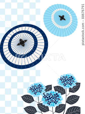 繡球花、日本傘和方格雨季背景垂直 88676791