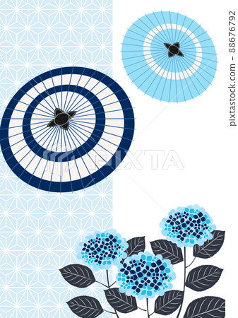 繡球花、日本傘和雨季背景垂直與麻葉圖案 88676792