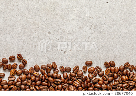 Organic natural coffee beans background. Frame border with empty space Organic natural coffee beans background. Frame border with empty space 88677040