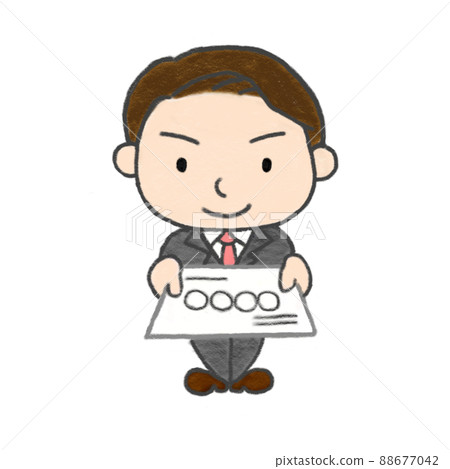 Hand-painted illustration with colored pencils, a businessman presenting a business card 88677042