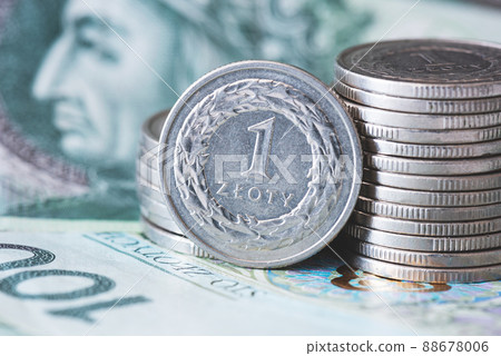 Polish coins stack. PLN currency Polish coins stack. PLN currency 88678006