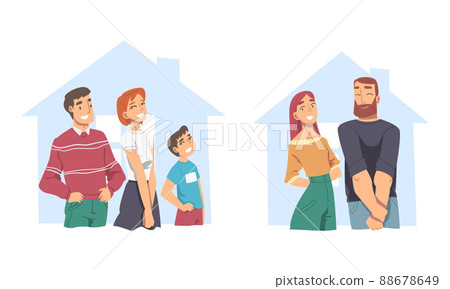 Set of happy families inside the house. Family protection, stay at home concept cartoon vector illustration Set of happy families inside the house. Family protection, stay at home concept cartoon vector illustration 88678649