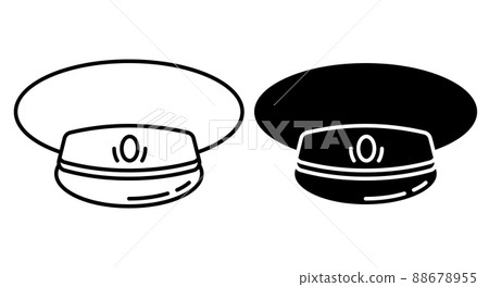 Linear icon, officer cap, headdress with cockade of military general. Simple black and white vector isolated on white background 88678955