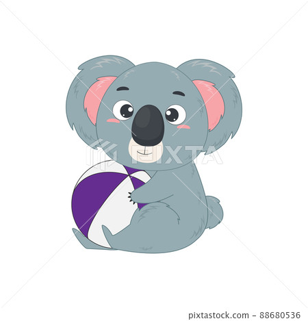 Cute cartoon koala holding a beach ball. Koala on a white background. Vector Illustration for design and print 88680536