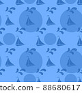 A ship in the sea on the waves against the background of the orange sun. Summer holiday concept. Yacht sea. Seamless pattern 88680617