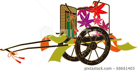 Japanese traditional pattern. Gosho cart with autumn leaves pattern Japanese traditional pattern. Gosho cart with autumn leaves pattern 88681403