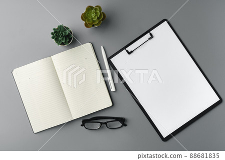 Blank notebook with pen are on top of office desk table 88681835
