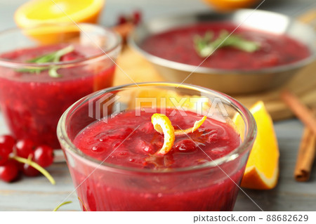 Cranberry sauce and ingredients, close up and selective focus Cranberry sauce and ingredients, close up and selective focus 88682629