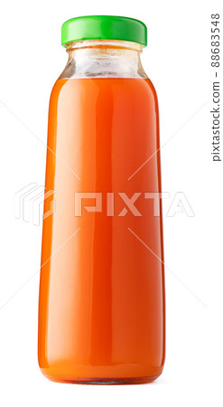 Carrot juice in glass bottle isolated on white Carrot juice in glass bottle isolated on white 88683548