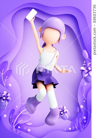 3D rendering of cute cartoon girl 88683736