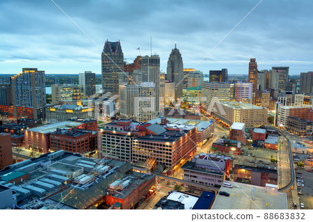 Detroit, Michigan, USA Downtown Skyline 88683832
