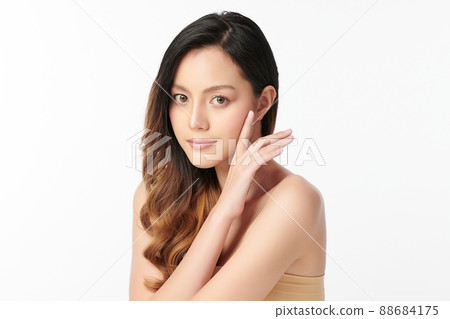 Beautiful young asian woman with clean fresh skin on white background, Face care, Facial treatment, 88684175