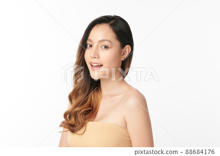 Beautiful young asian woman with clean fresh skin on white background, Face care, Facial treatment, 88684176