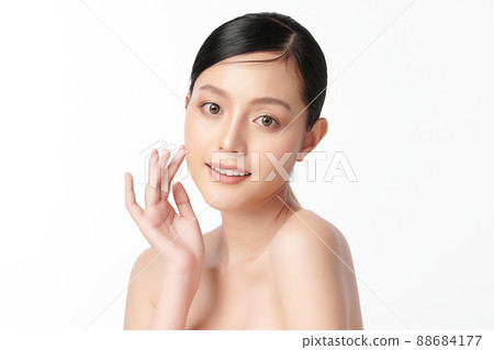 Beautiful young asian woman with clean fresh skin on white background, Face care, Facial treatment, 88684177