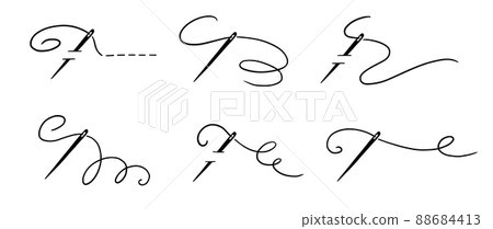 Tailor needle with thread. Needle illustration 88684413