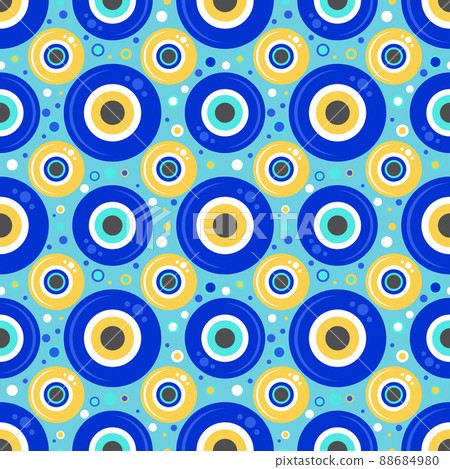 Evil eye seamless pattern. Symbol of protection in Turkey and Greece. Background with blue nazar talismans. Vector amulet 88684980