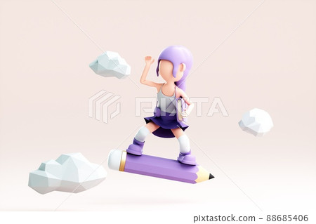 3D rendering of cute cartoon girl 3D rendering of cute cartoon girl 88685406