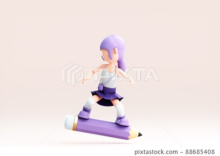3D rendering of cute cartoon girl 88685408