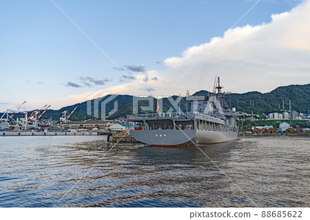 Hiroshima Dusk Kure Port Submarine rescue ship moored Hiroshima Dusk Kure Port Submarine rescue ship moored 88685622
