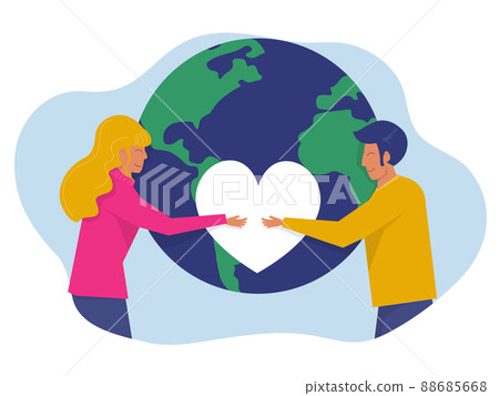 World Earth Day green eco energy , Young  lady and boy embracing the planet Earth with World Earth Day and Save the Planet concept of conservation, protection  88685668