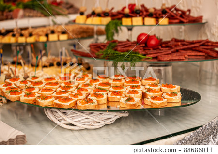Canape with red caviar. Wedding buffet Canape with red caviar. Wedding buffet 88686011
