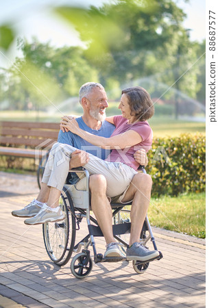 A couple in the park looking happy and romantic 88687577