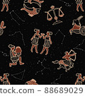 Seamless pattern with zodiac signs. Vector illustration. Starry sky. Zodiac constellations. 88689029