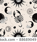 Zodiac constellation Scorpio. Seamless pattern. The zodiac constellation Pisces. Seamless pattern. 88689049