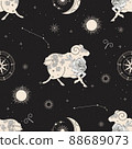 Zodiac constellation Aries. Seamless pattern. The symbol of the astrological horoscope. 88689073