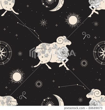 Zodiac constellation Aries. Seamless pattern. The symbol of the astrological horoscope. Zodiac constellation Aries. Seamless pattern. The symbol of the astrological horoscope. 88689073