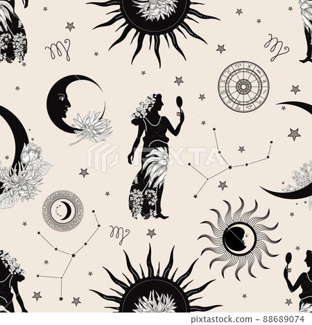 Zodiac constellation Virgo. Seamless pattern. The zodiac constellation Pisces. Seamless pattern. Zodiac constellation Virgo. Seamless pattern. The zodiac constellation Pisces. Seamless pattern. 88689074