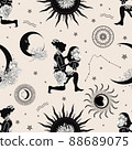 Zodiac constellation Aquarius. Seamless pattern. The zodiac constellation Pisces. Seamless pattern. 88689075