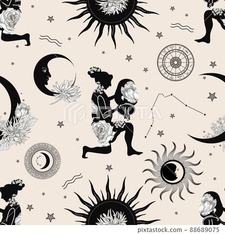 Zodiac constellation Aquarius. Seamless pattern. The zodiac constellation Pisces. Seamless pattern. Zodiac constellation Aquarius. Seamless pattern. The zodiac constellation Pisces. Seamless pattern. 88689075