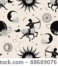 Zodiac constellation Sagittarius. Seamless pattern. The zodiac constellation Pisces. Seamless pattern. 88689076