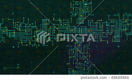 Futuristic motherboard circuit graphic animation background. Learning modern computer technologies animation with printed board design. 3D render. Futuristic motherboard circuit graphic animation background. Learning modern computer technologies animation with printed board design. 3D render. 88689868