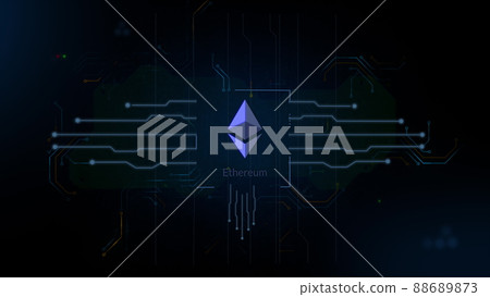 Ethereum platform sign on the digital background. Finance and cryptocurrency theme video. 3D animation for technology and financial stock market. 88689873