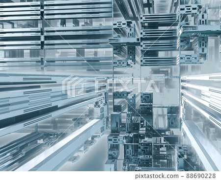 3D Illustration of a Beautiful infinite mathematical mandelbrot set fractal futuristic blue metal structure 88690228